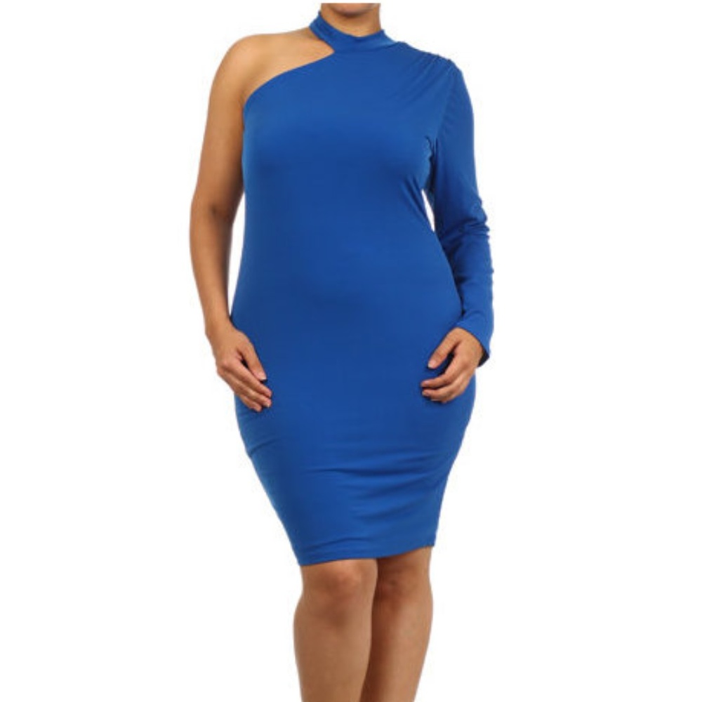 EASTER SALE Plus Black One Shoulder Bodycon Dress - Picture 3 of 6